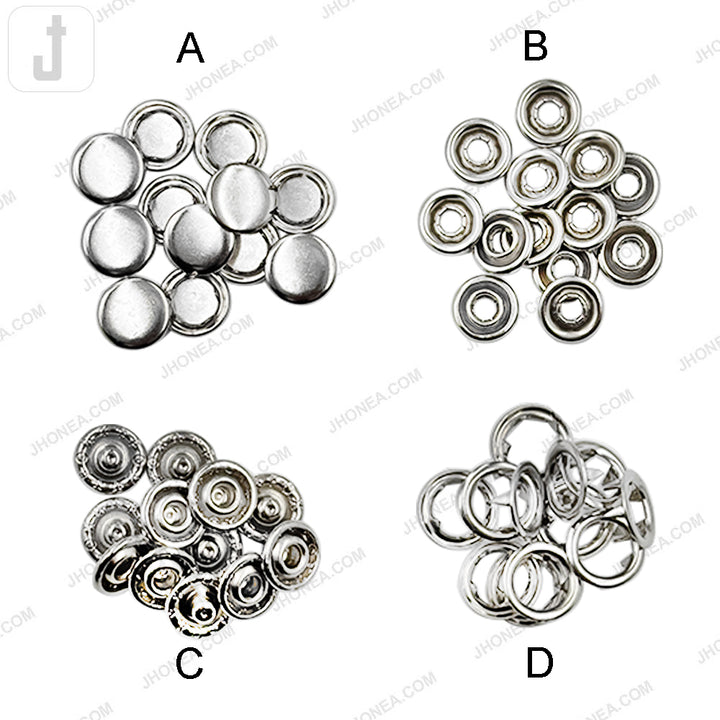 Round Flat Smooth Shiny Silver 4-Part Prong Snap Button