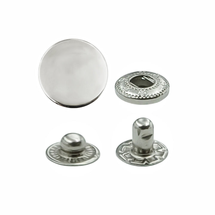 Shiny Silver 4-Part Metal Snap Buttons Standard Quality Fasteners for Leather/Jackets/Bags