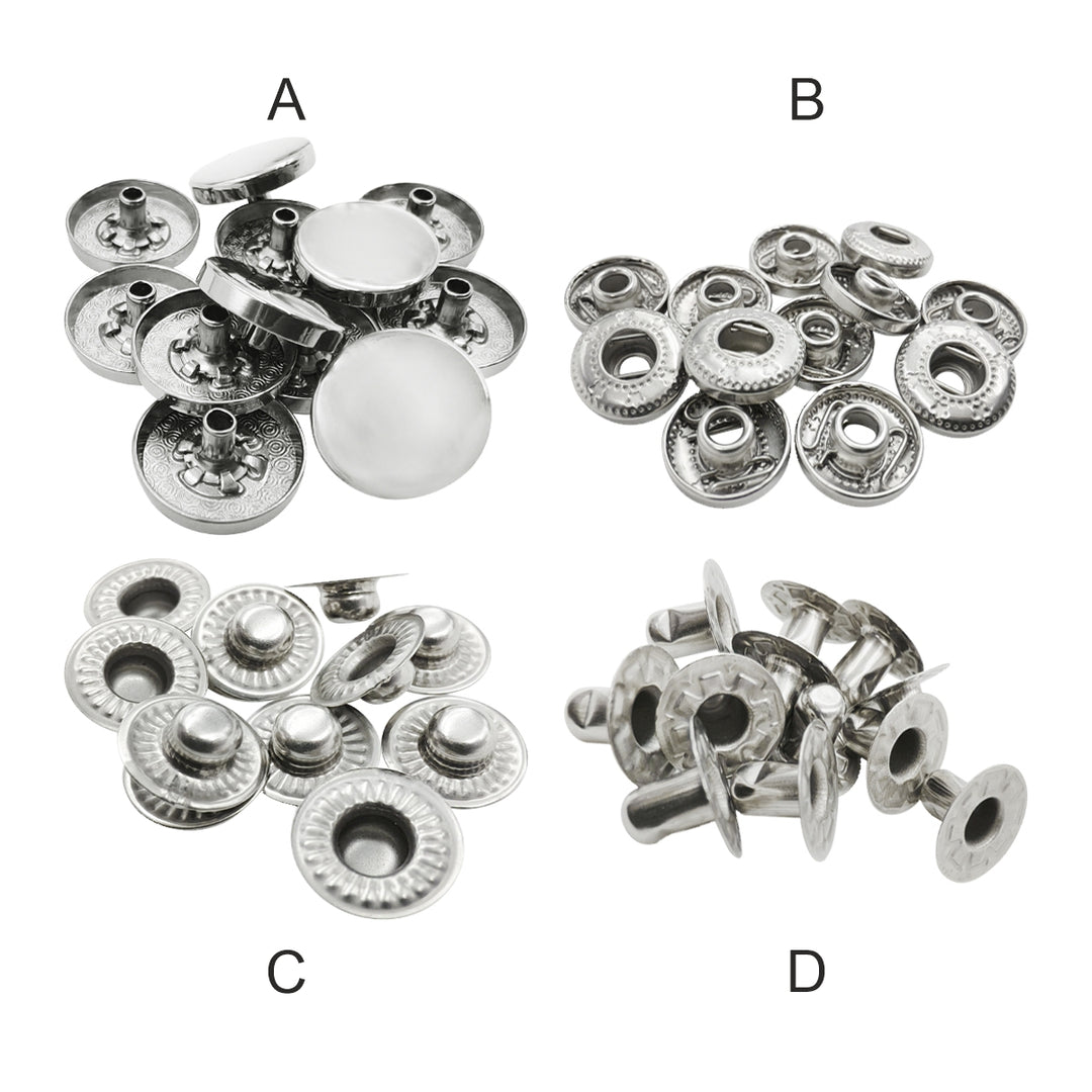 Shiny Silver 4-Part Metal Snap Buttons Standard Quality Fasteners for Shirts/Coats
