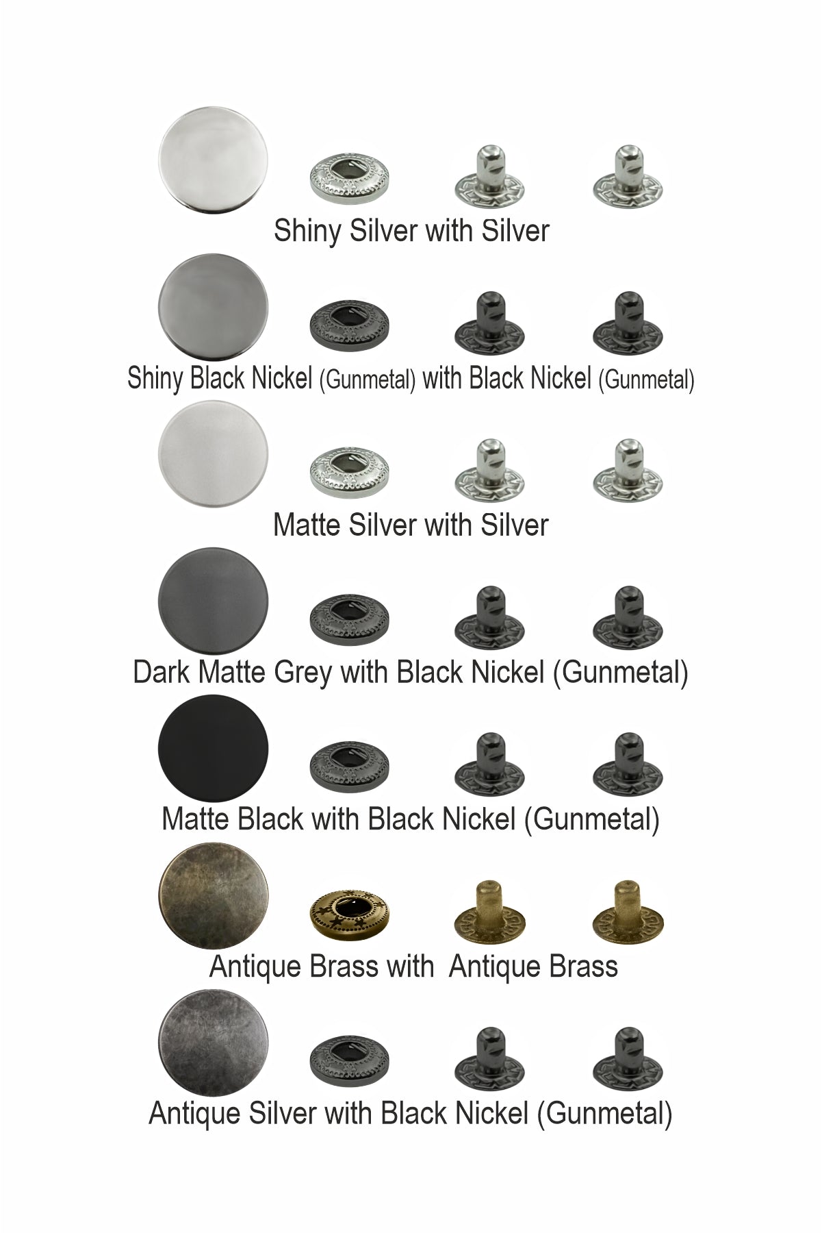 Matte Black 4-Part Metal Snap Buttons Standard Quality Fasteners