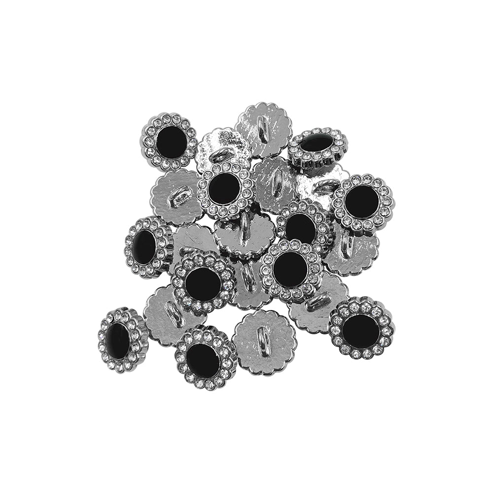 Shiny Glittery Flower Shape Diamond Fancy Party Wear Enamel Metal Buttons