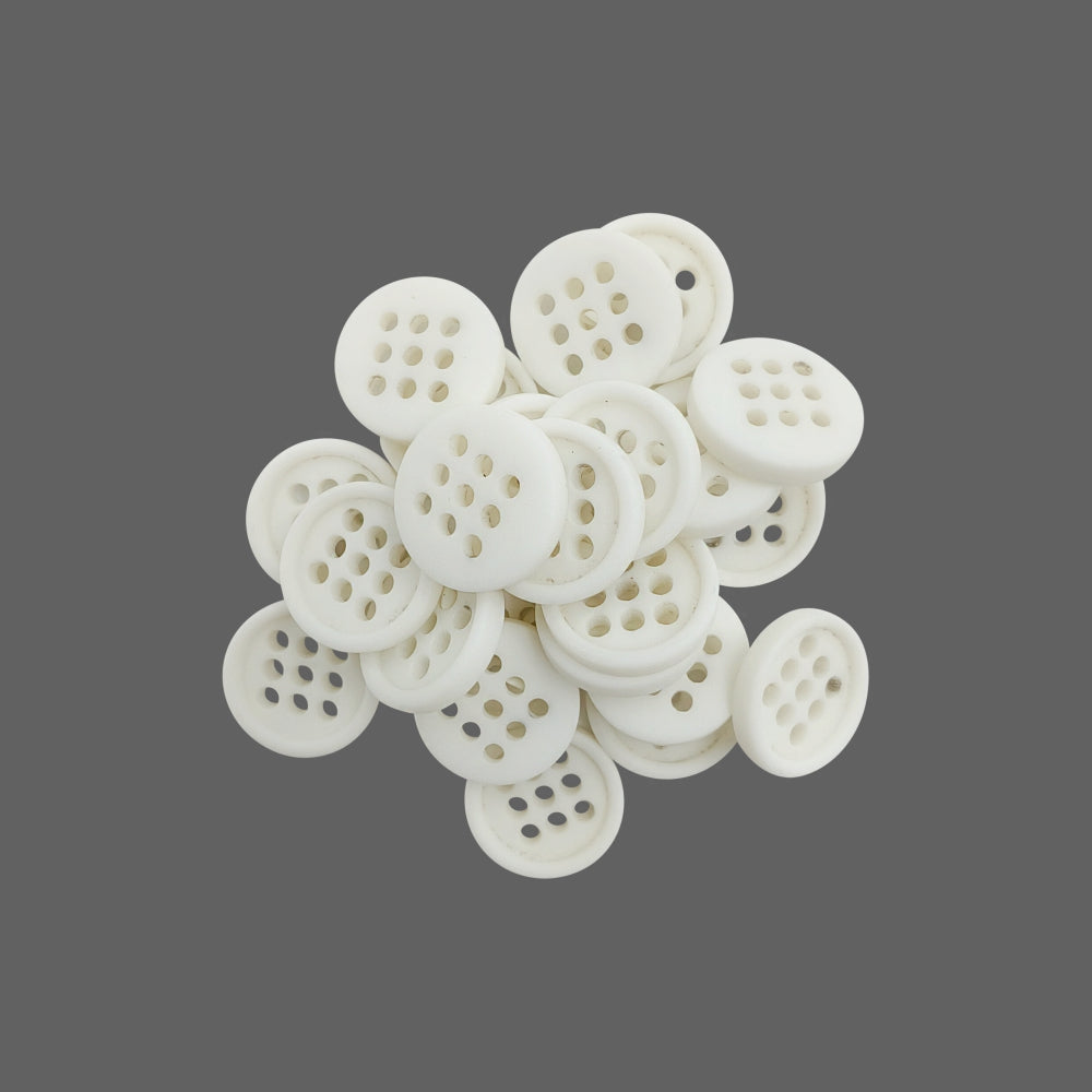 Multiple Holes 12mm (20L) Round White Shirt/Kurta Poly Buttons