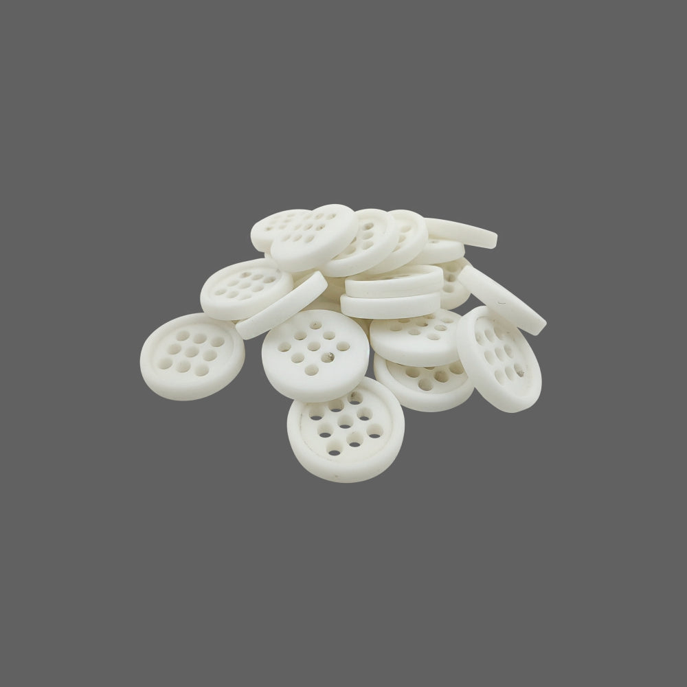 Multiple Holes 12mm (20L) Round White Shirt/Kurta Poly Buttons