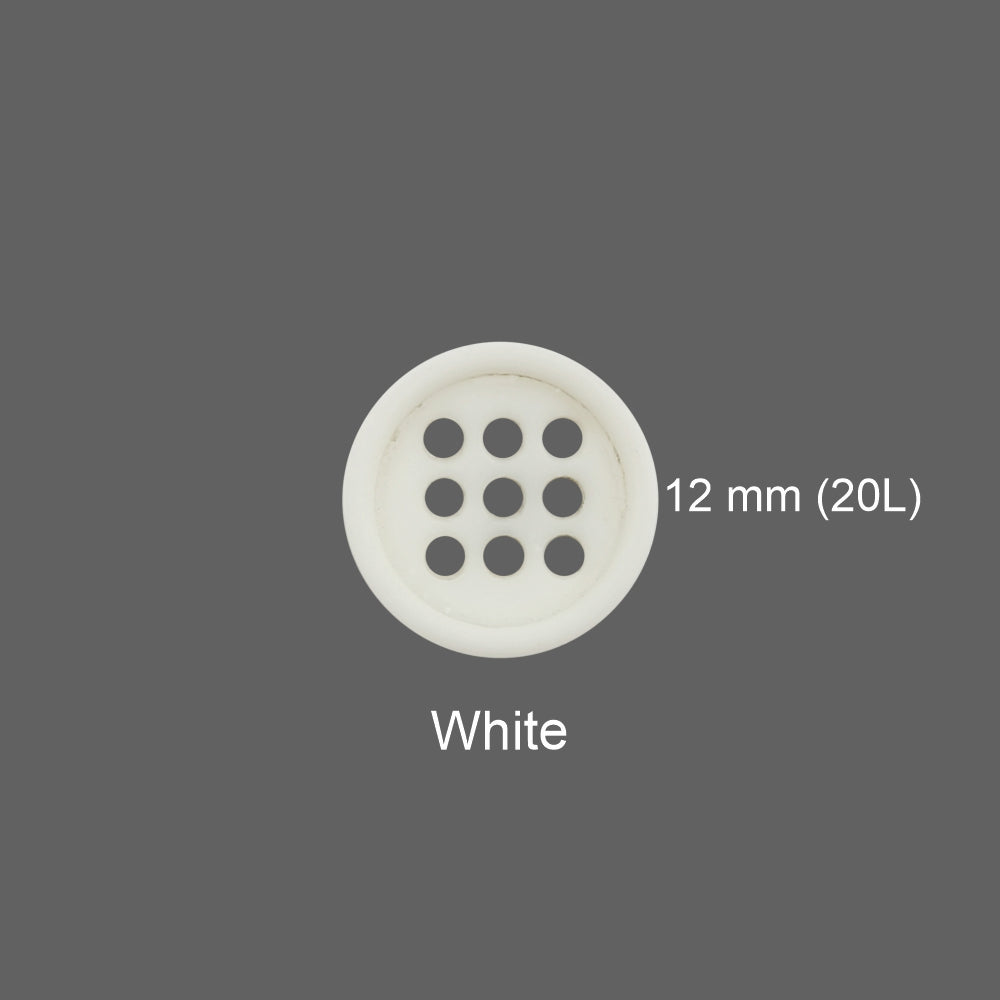 Multiple Holes 12mm (20L) Round White Shirt/Kurta Poly Buttons