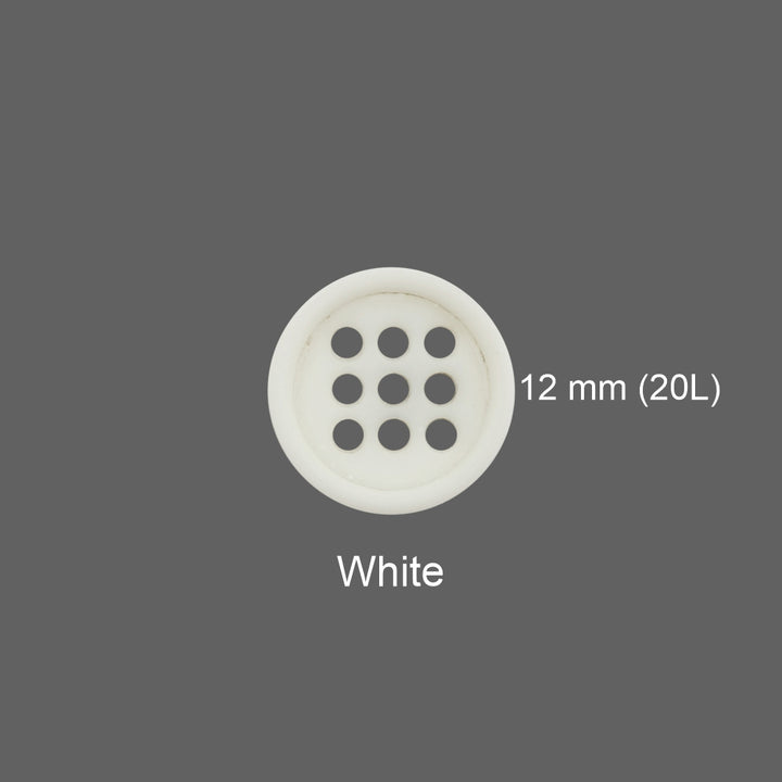 Multiple Holes 12mm (20L) Round White Shirt/Kurta Poly Buttons