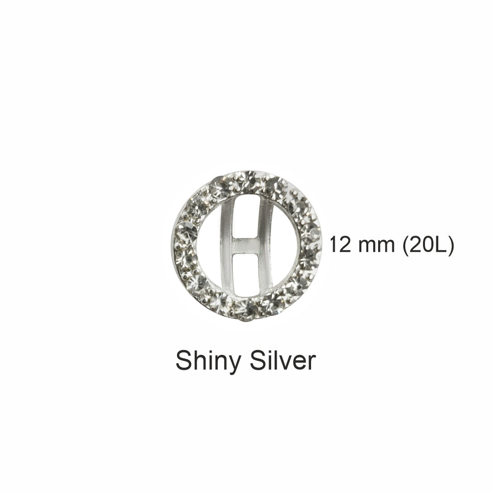 Sparkling Shiny Silver Round Diamond Rim Ring Shape Loop Metal Button