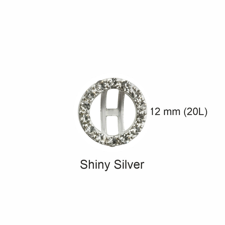 Sparkling Shiny Silver Round Diamond Rim Ring Shape Loop Metal Button