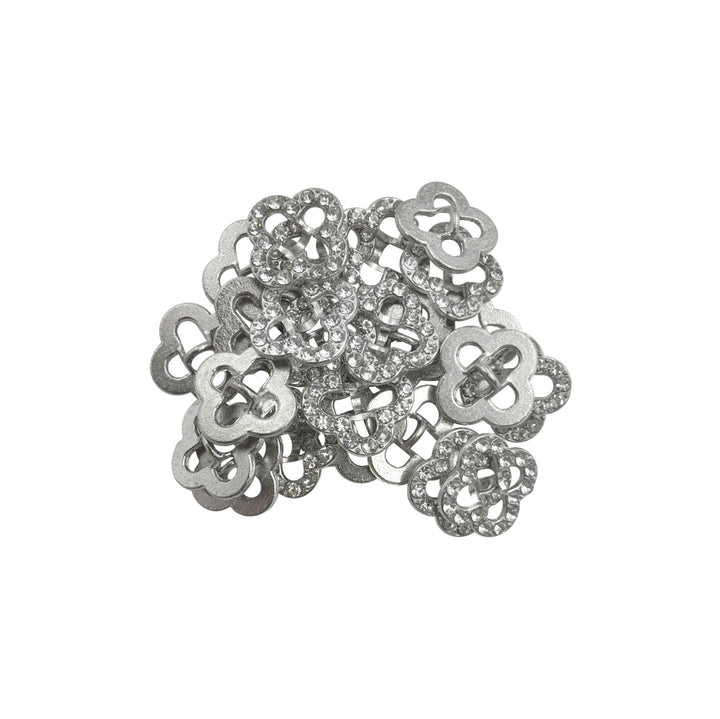 Sparkling Shiny Silver Flower Diamond Rim Ring Shape Loop Metal Buttons