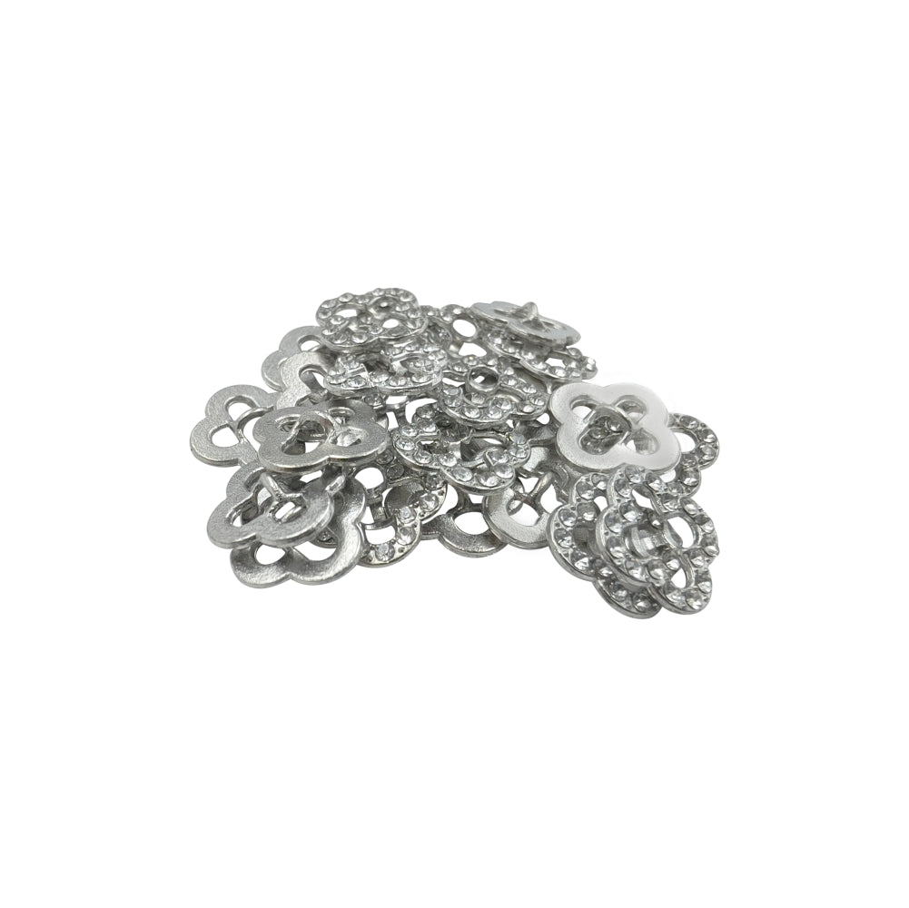 Sparkling Shiny Silver Flower Diamond Rim Ring Shape Loop Metal Buttons