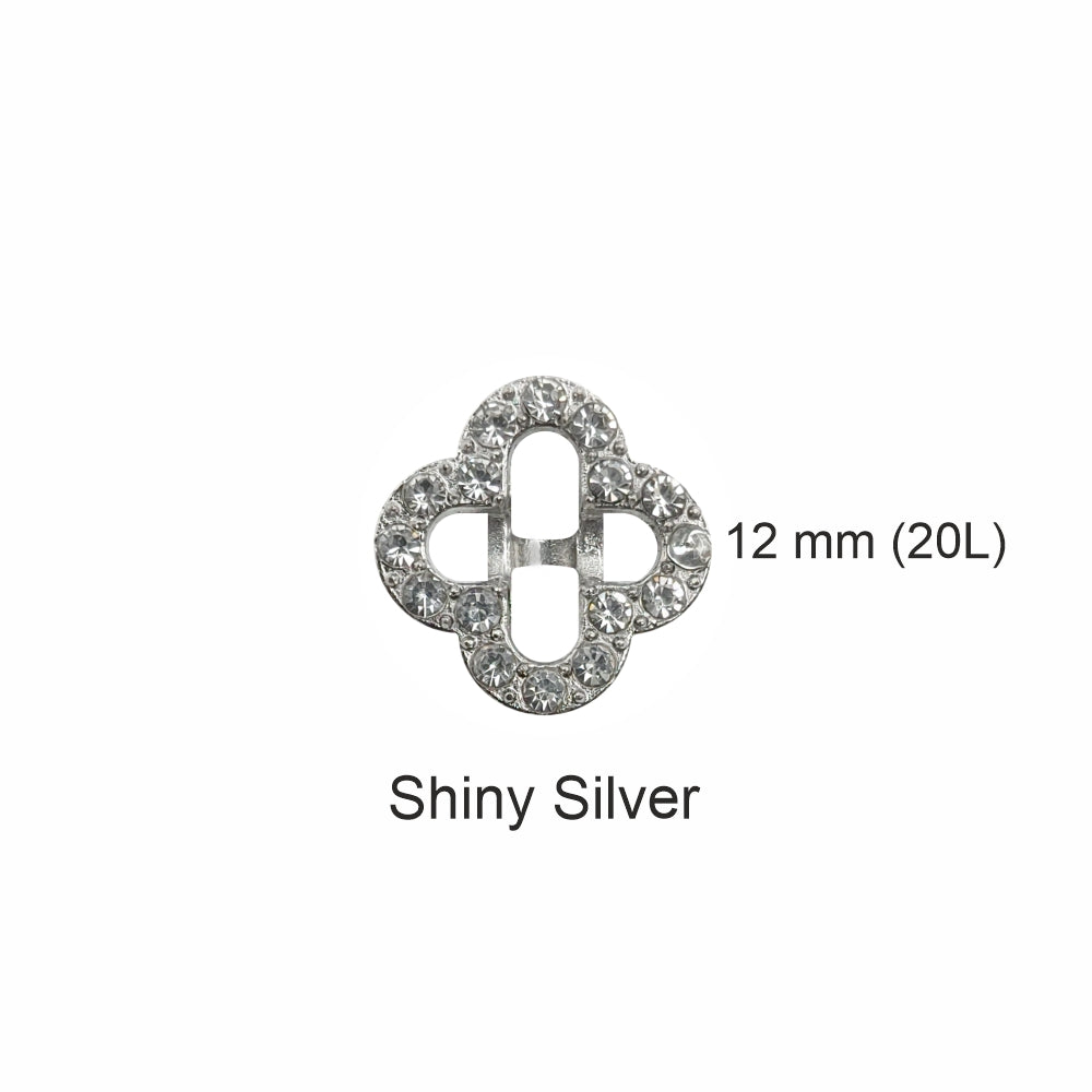 Sparkling Shiny Silver Flower Diamond Rim Ring Shape Loop Metal Buttons