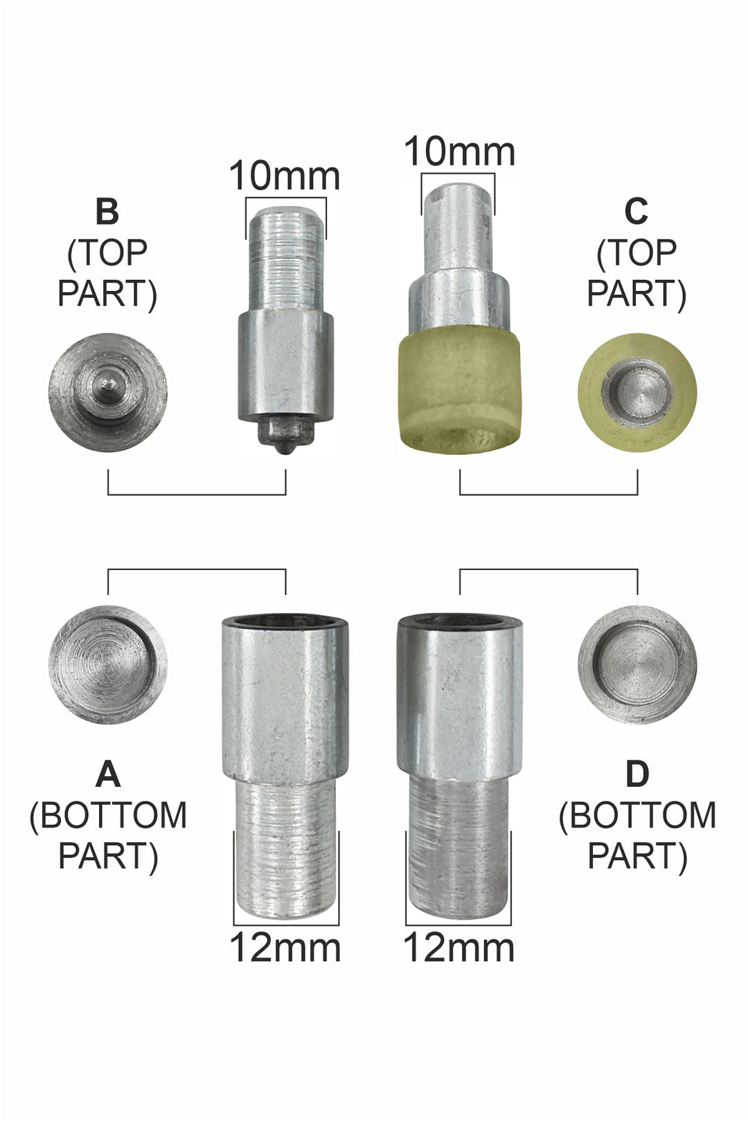 4-Part Die Mold Set for Bowl Design Dome Snap Buttons