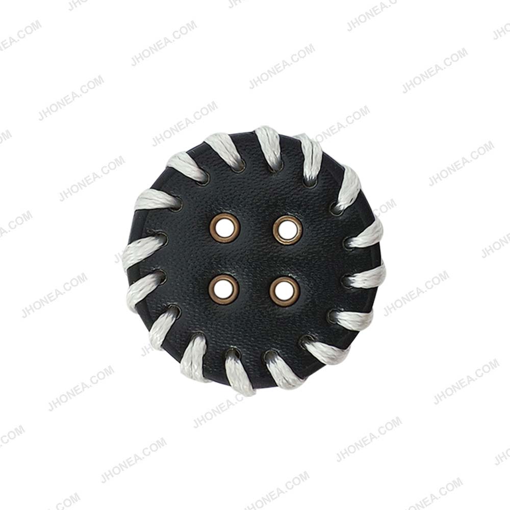 Decorative Black 30mm PU Leather 4-Hole Buttons for DIY Sewing