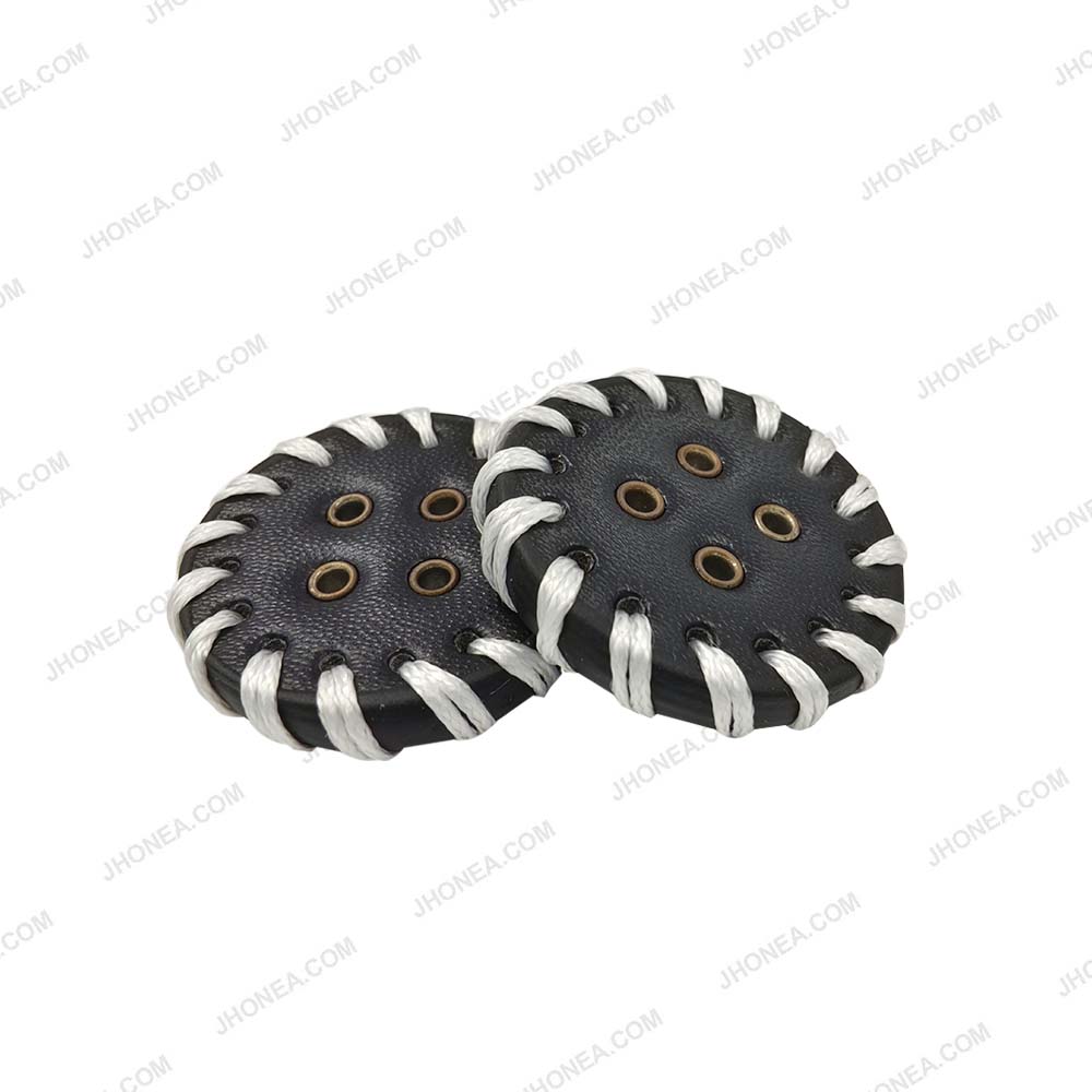 Decorative Black & White 30mm PU Leather 4-Hole Buttons for DIY Sewing