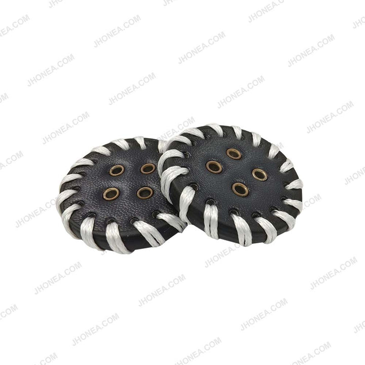 Decorative Black & White 30mm PU Leather 4-Hole Buttons for DIY Sewing