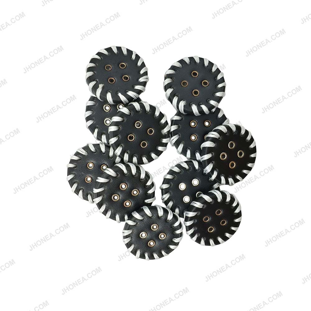 Decorative Black & White 30mm PU Leather 4-Hole Buttons for DIY Sewing