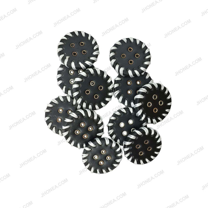 Decorative Black & White 30mm PU Leather 4-Hole Buttons for DIY Sewing