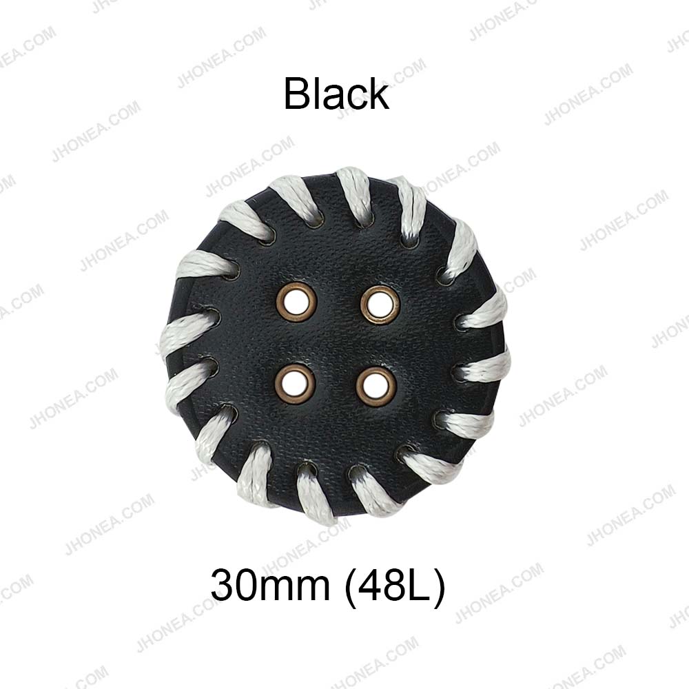 Decorative Black & White 30mm PU Leather 4-Hole Buttons for DIY Sewing
