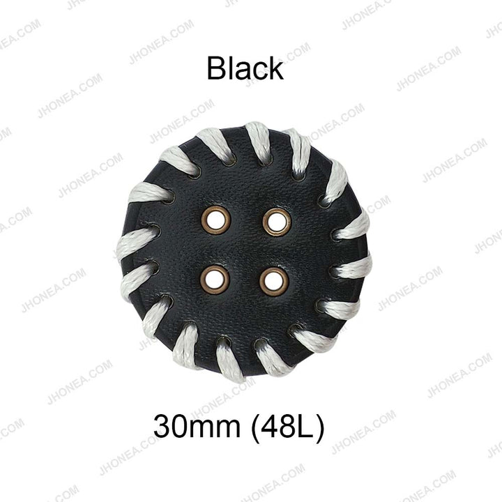 Decorative Black & White 30mm PU Leather 4-Hole Buttons for DIY Sewing