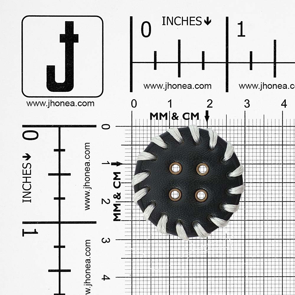 Decorative Black & White 30mm PU Leather 4-Hole Buttons for DIY Sewing