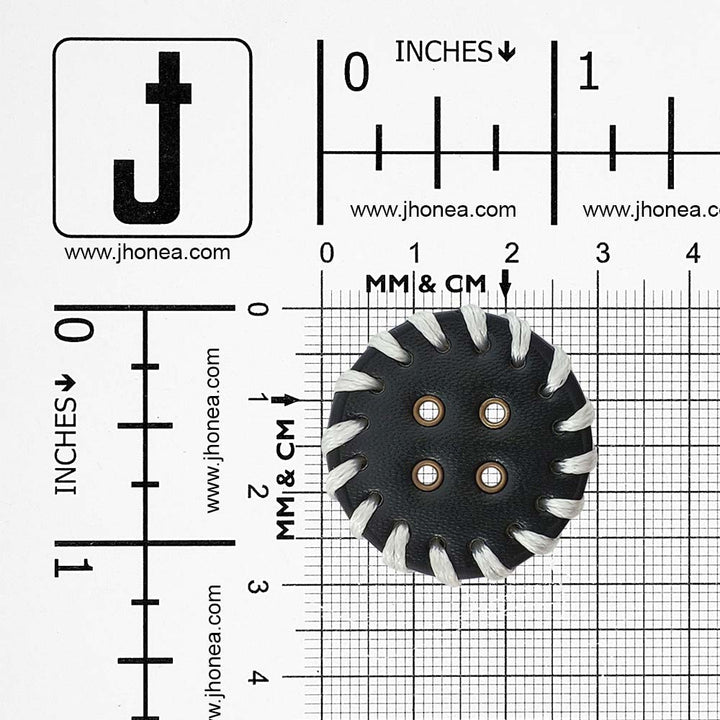 Decorative Black & White 30mm PU Leather 4-Hole Buttons for DIY Sewing