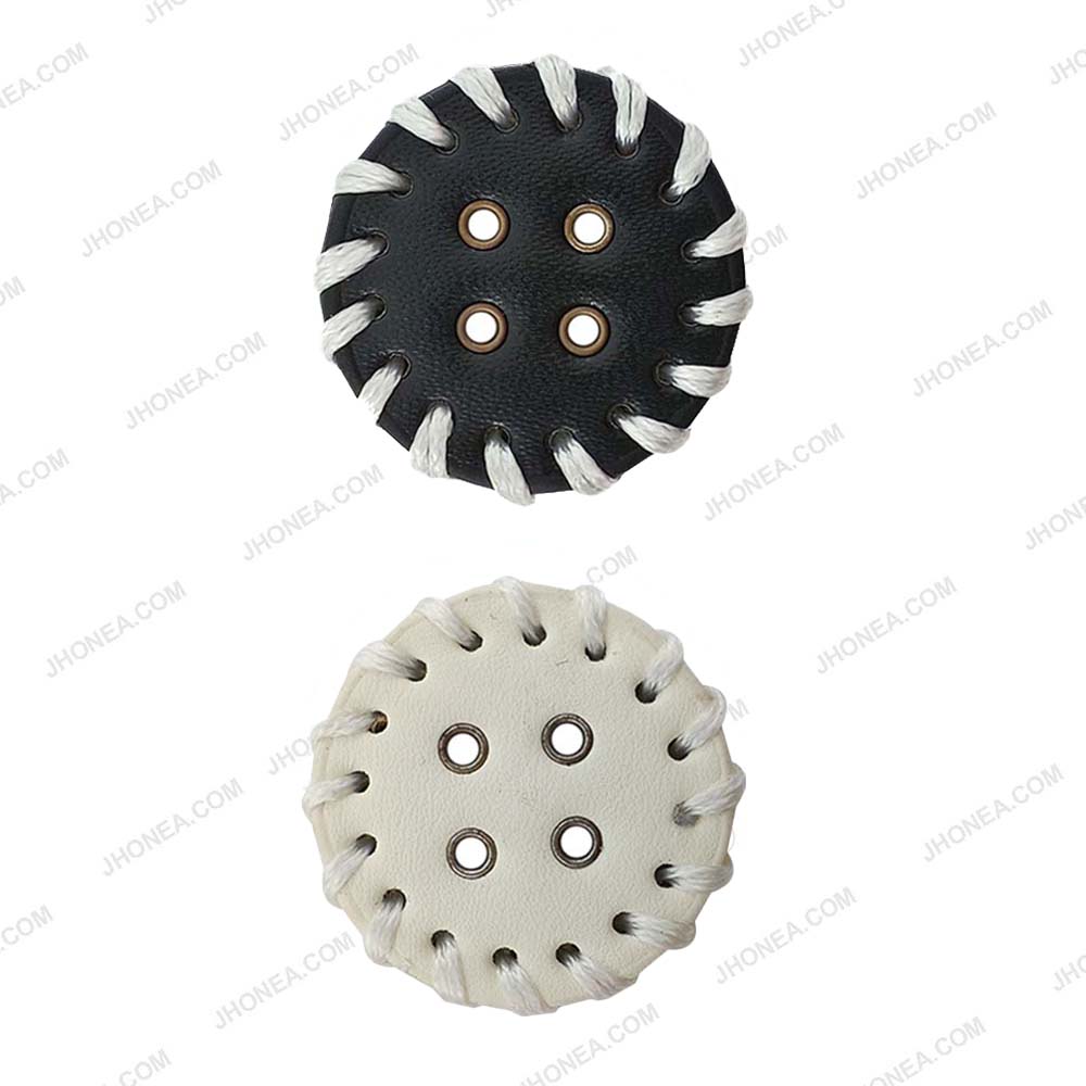 Decorative Black & White 30mm PU Leather 4-Hole Buttons for DIY Sewing