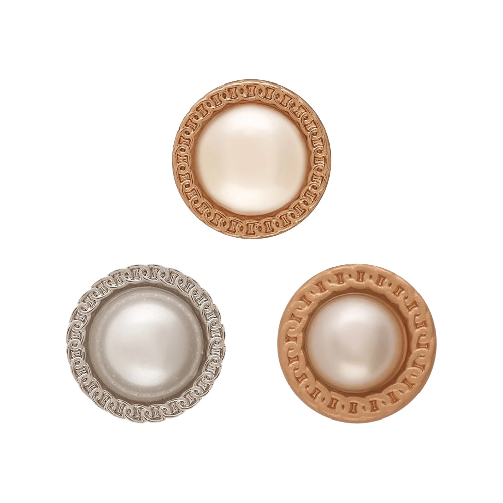 Shiny Round Shape with Chain-Like Design Rim Pearl Button 9mm and 11mm