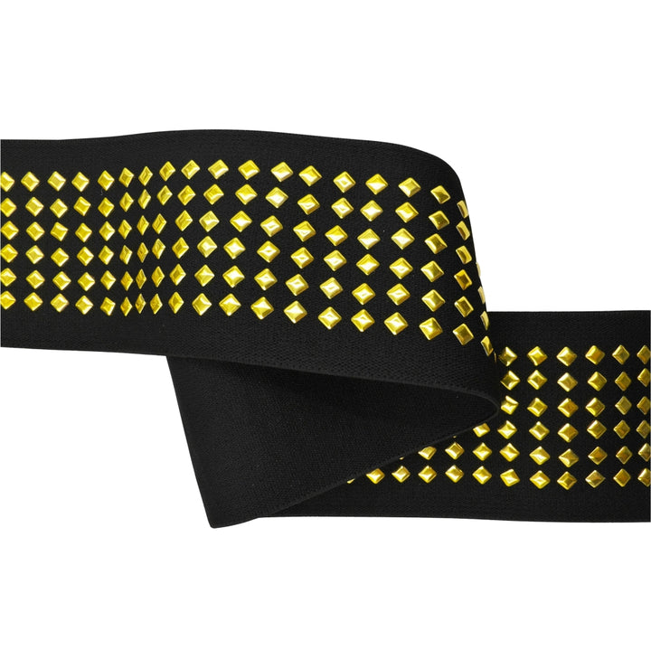 60mm Designer Black Party Wear Elastic Waistband with Gold Metal Studs