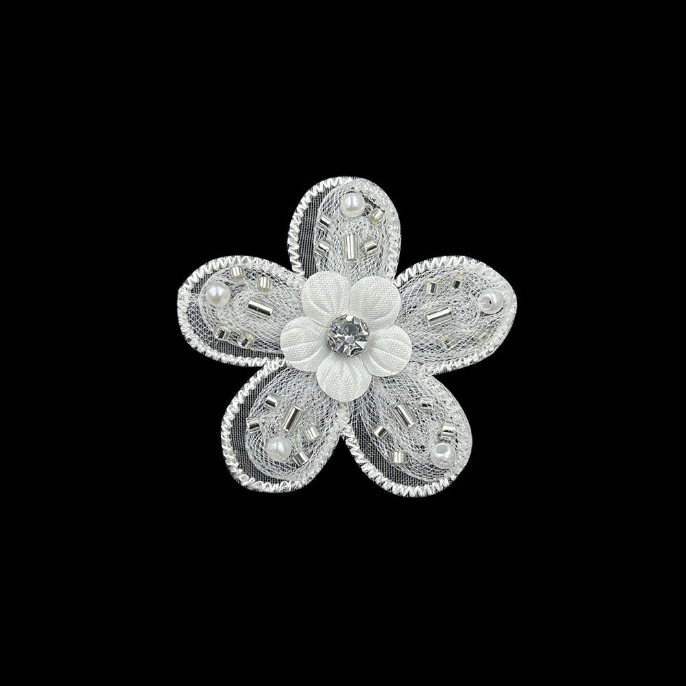 Decorative Dyeable Beaded Flower Lace Applique 5cm Bridal Embellishment