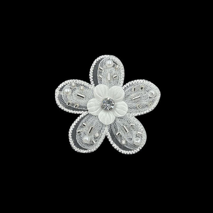 Decorative Dyeable Beaded Flower Lace Applique 5cm Bridal Embellishment