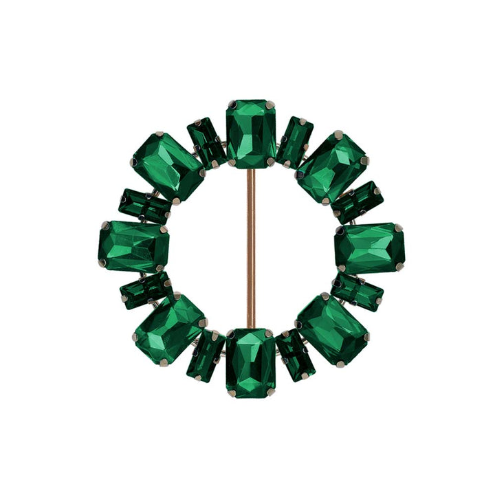 Sparkling Round Shape Decorative Green Diamond Ladies Belt Buckle