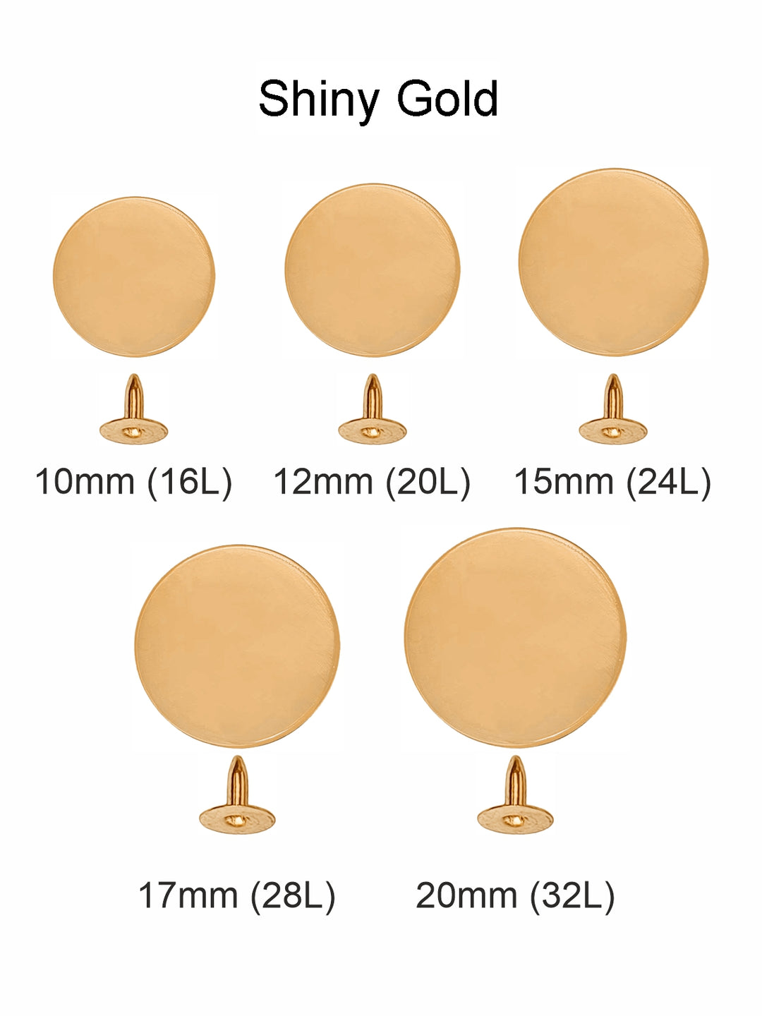 Premium Shiny Gold Flat Surface Metal Rivet Fastener Studs for Jackets/Coats/Jeans