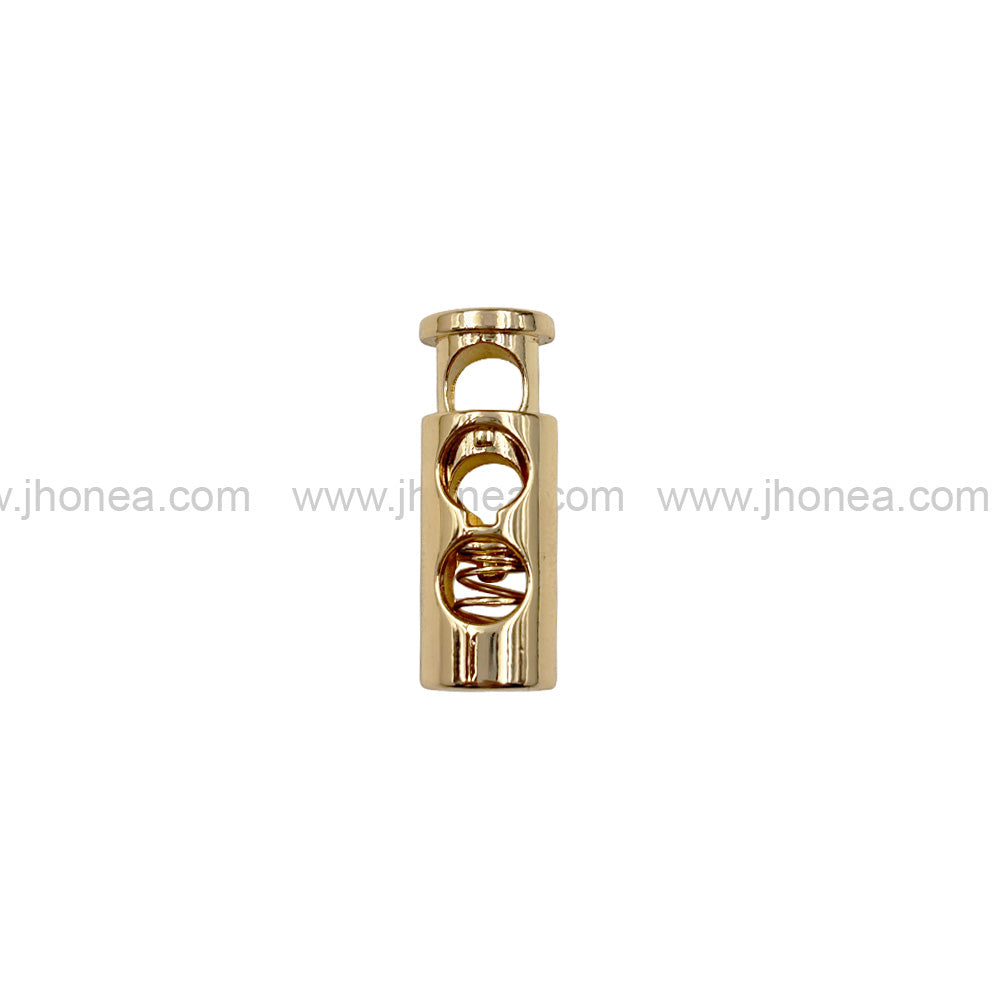 Premium Shiny Gold Two-Hole Spring Metal Cord Lock for Hoodies/Jackets