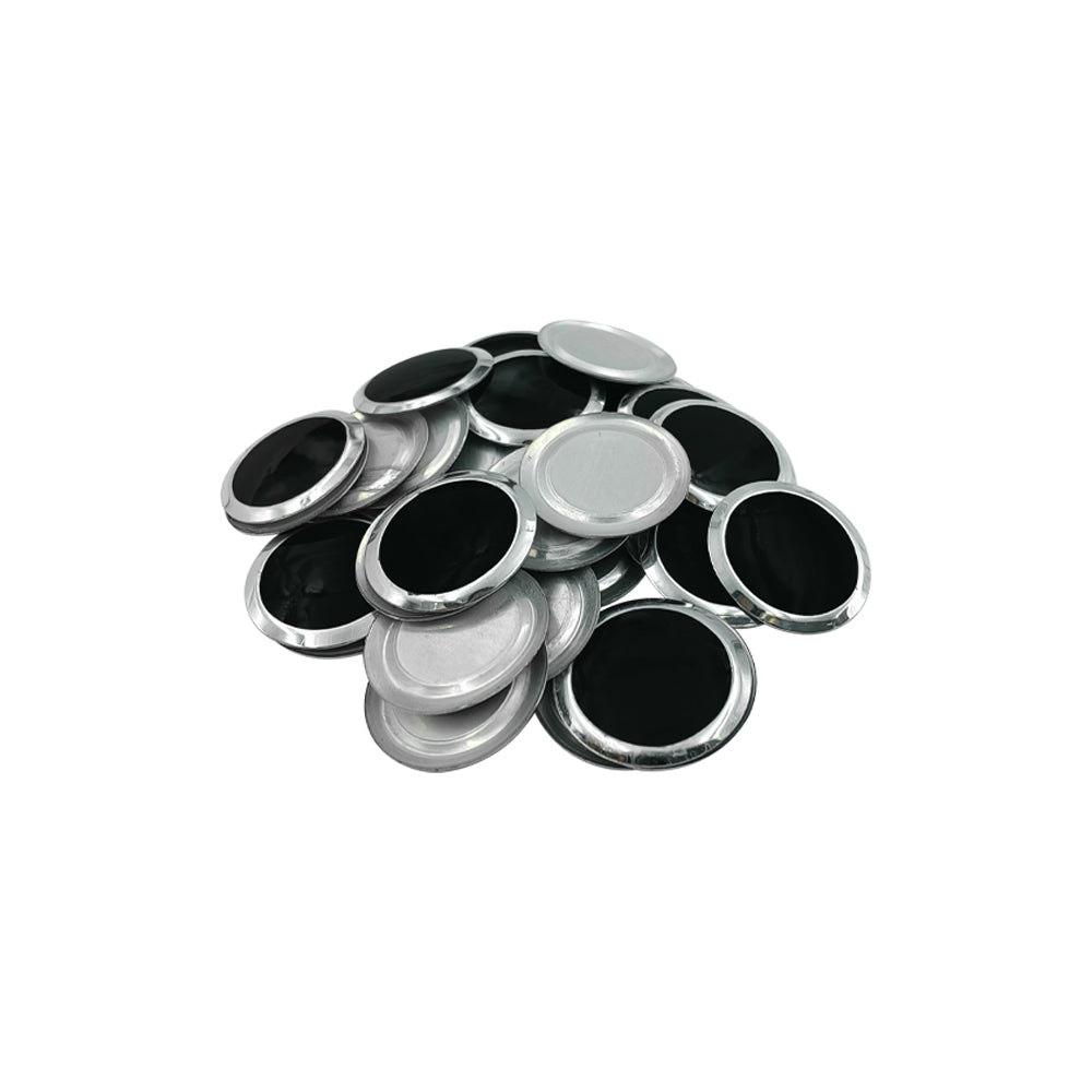 Shiny Silver with Black Plain Smooth Surface Round Shape Hotfix