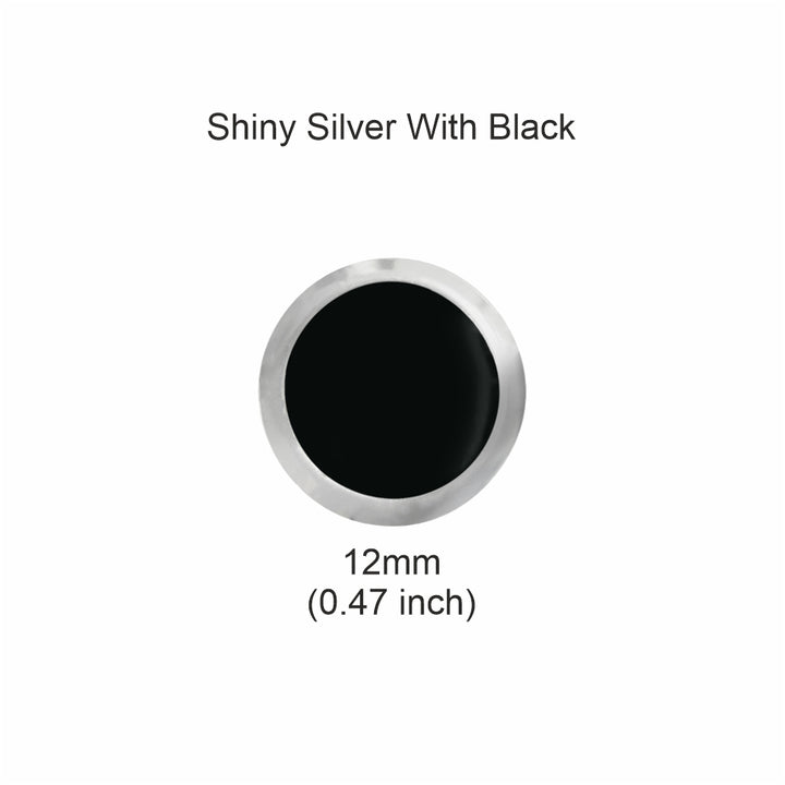 Shiny Silver with Black Plain Smooth Surface Round Shape Hotfix 12mm