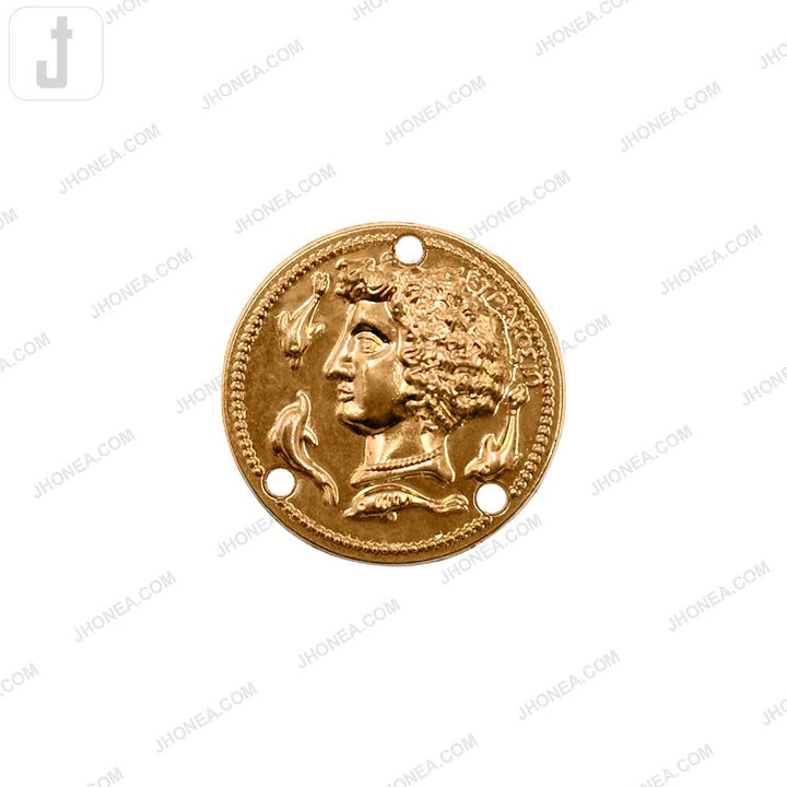 Vintage Golden 20mm Roman Head Design Metal Clothing Hardware