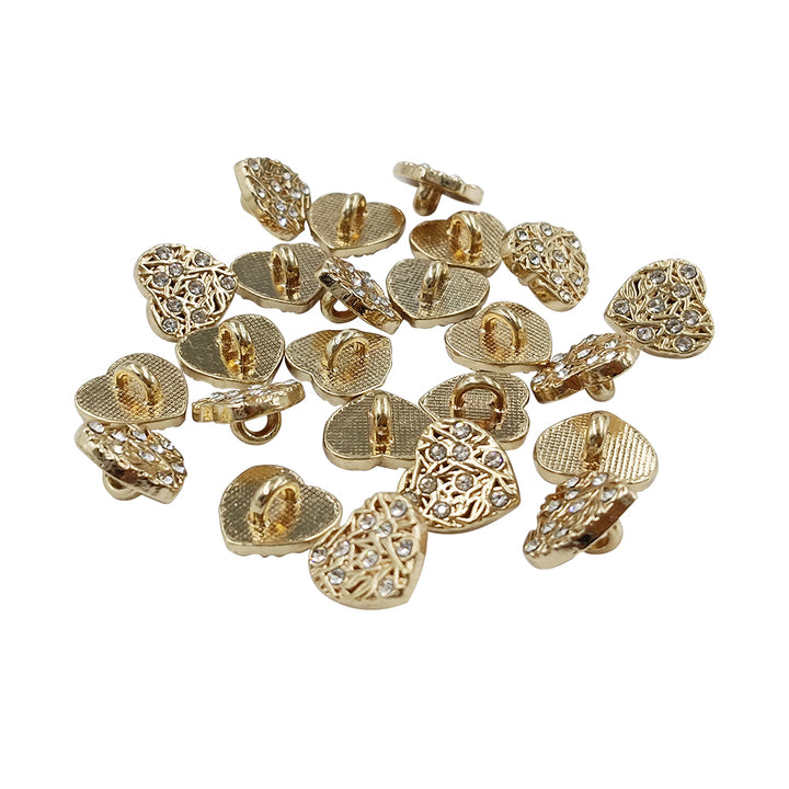 Shiny Glittery Heart Shape Diamond Fancy Party Wear Metal Buttons