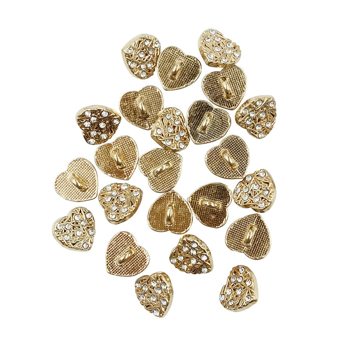 Shiny Glittery Heart Shape Diamond Fancy Party Wear Metal Buttons