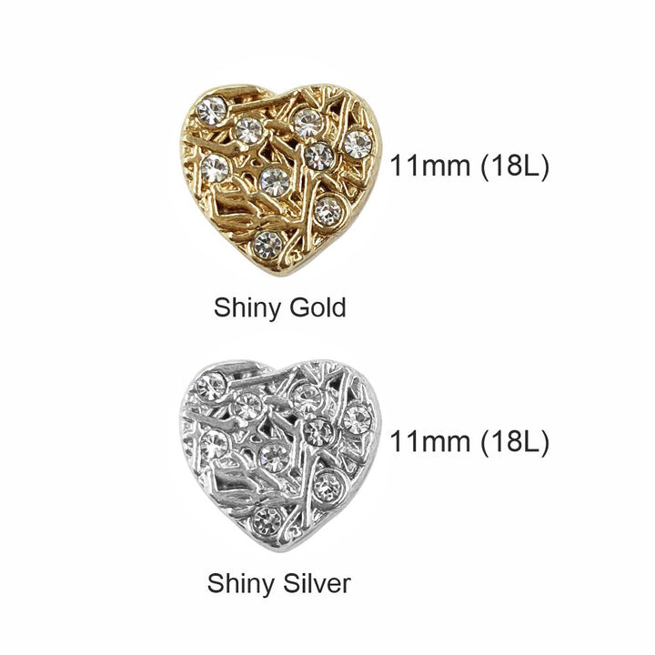 Shiny Glittery Heart Shape Diamond Fancy Party Wear Metal Buttons