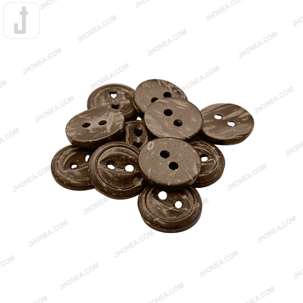 Decorative Round Coco Shell 2 Hole Button with Leaf Center Detail