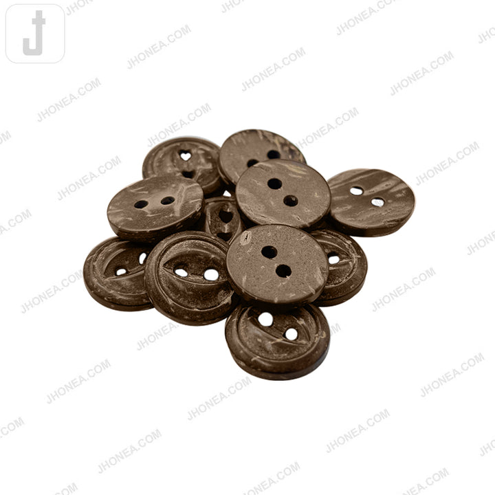 Decorative Round Coco Shell 2 Hole Button with Leaf Center Detail