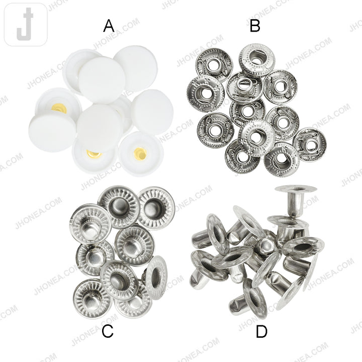 Smooth Round Plastic 4-Part Snap Button Fasteners