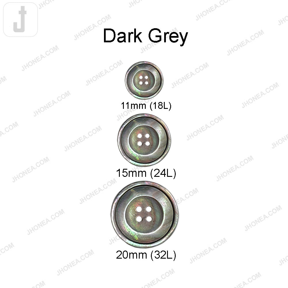 Premium Stylish 4-Hole Double Rim Dark Grey Natural Sewing Buttons