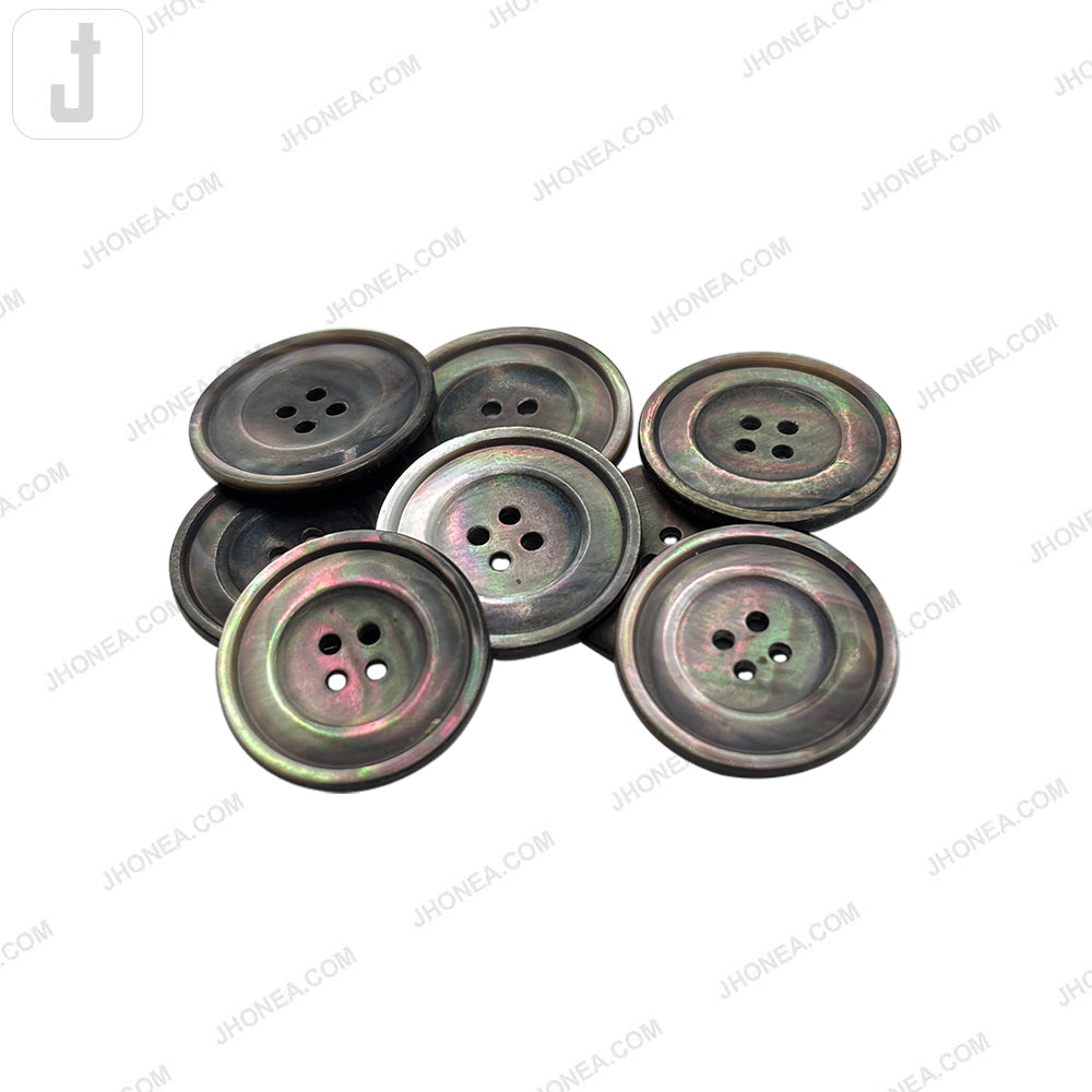 Premium Stylish 4-Hole Double Rim Dark Grey Natural Sewing Buttons
