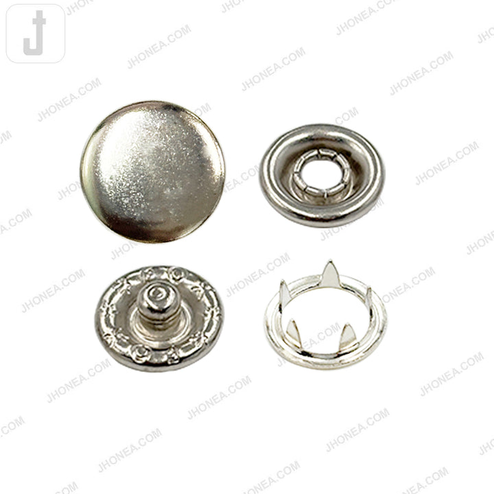 Round Smooth Shiny Silver 4-Part Prong Snap Button
