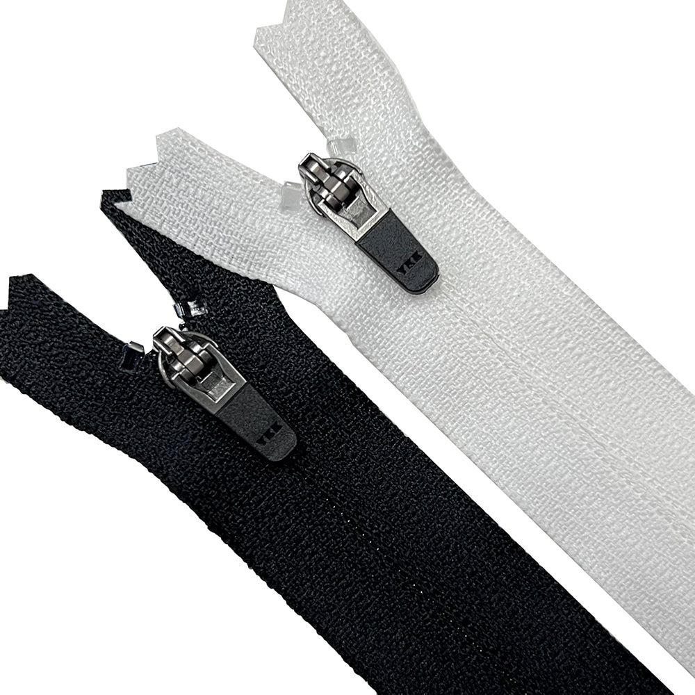YKK- #3 Black/White Reverse Coil Closed-End YKK Zipper