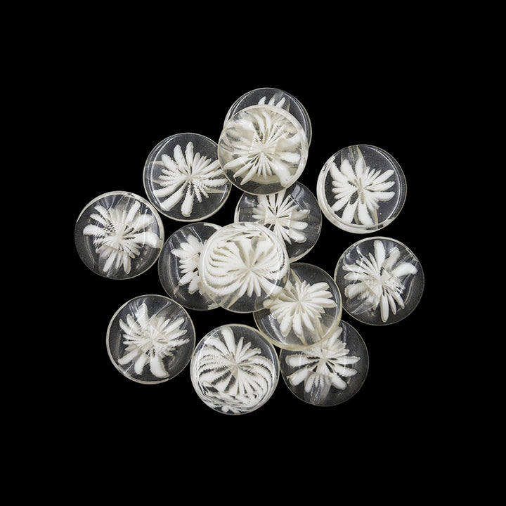 Elegant Transparent Round Flower Polyester Back Side Hole Button