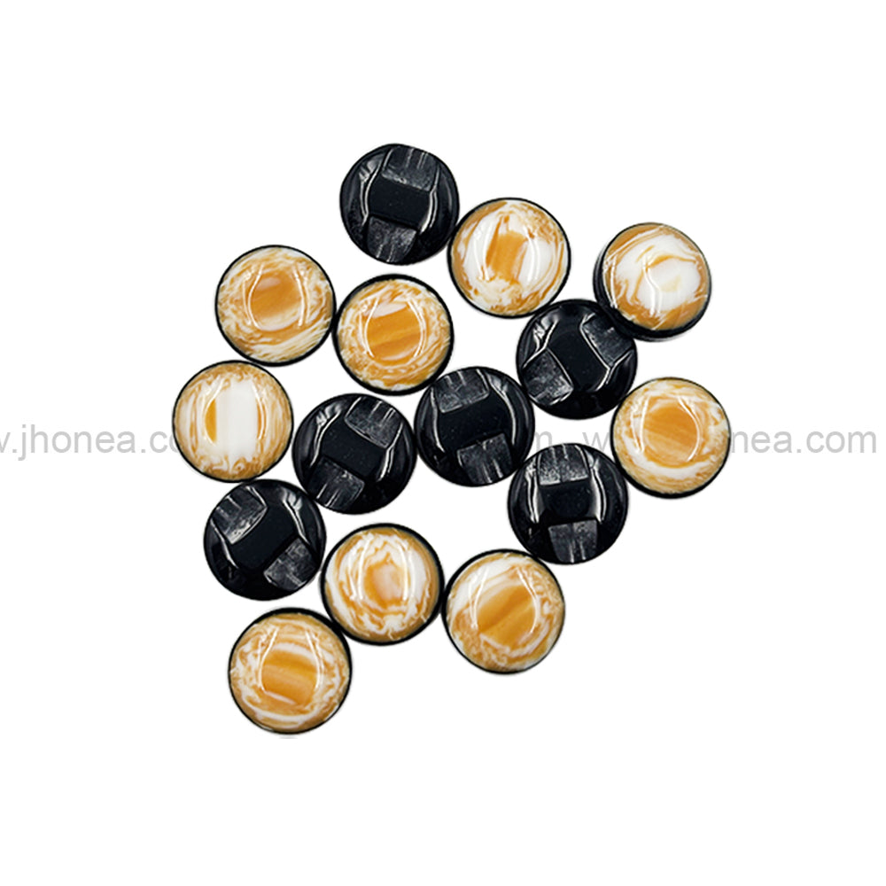 Striking Brown & Black 10mm Round Polyester Button with Back Hole Shank