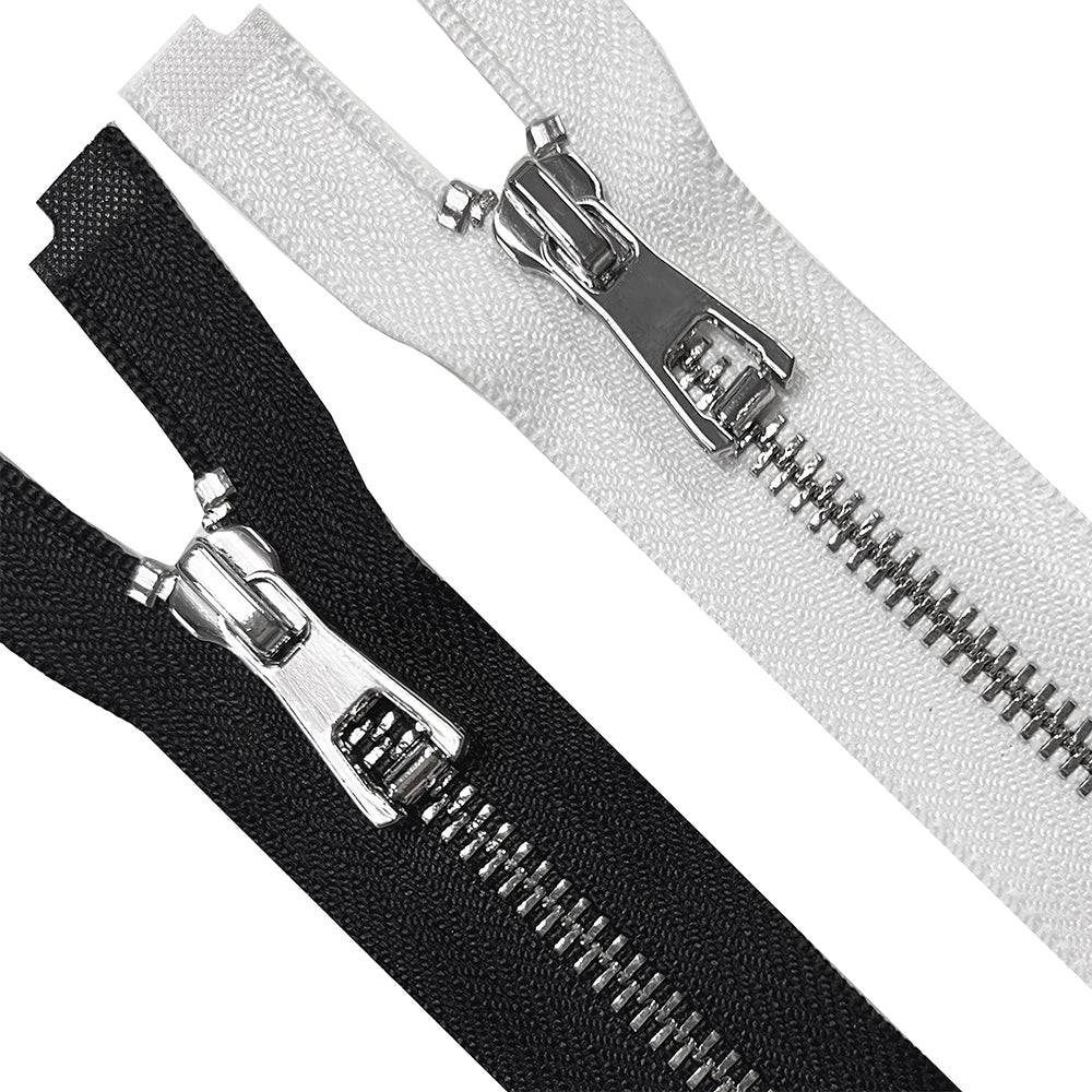 #5 Silver with Black/White Tape Fancy Premium Designer Zipper for Jackets