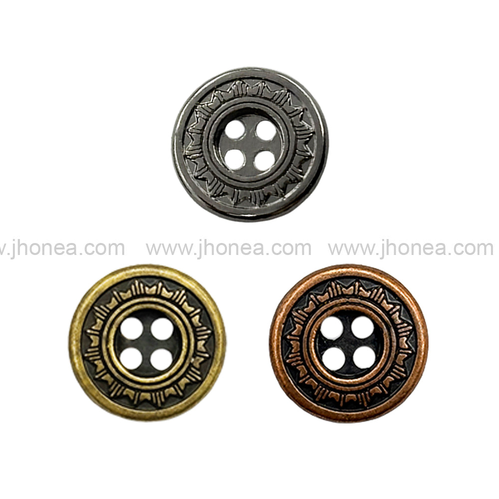 Sun Design Round Shape 4-Hole Metal Buttons for Shirts