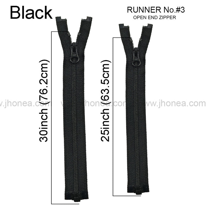 YKK #3 Fancy Black Open End Coil Zippers for Stylish Garments